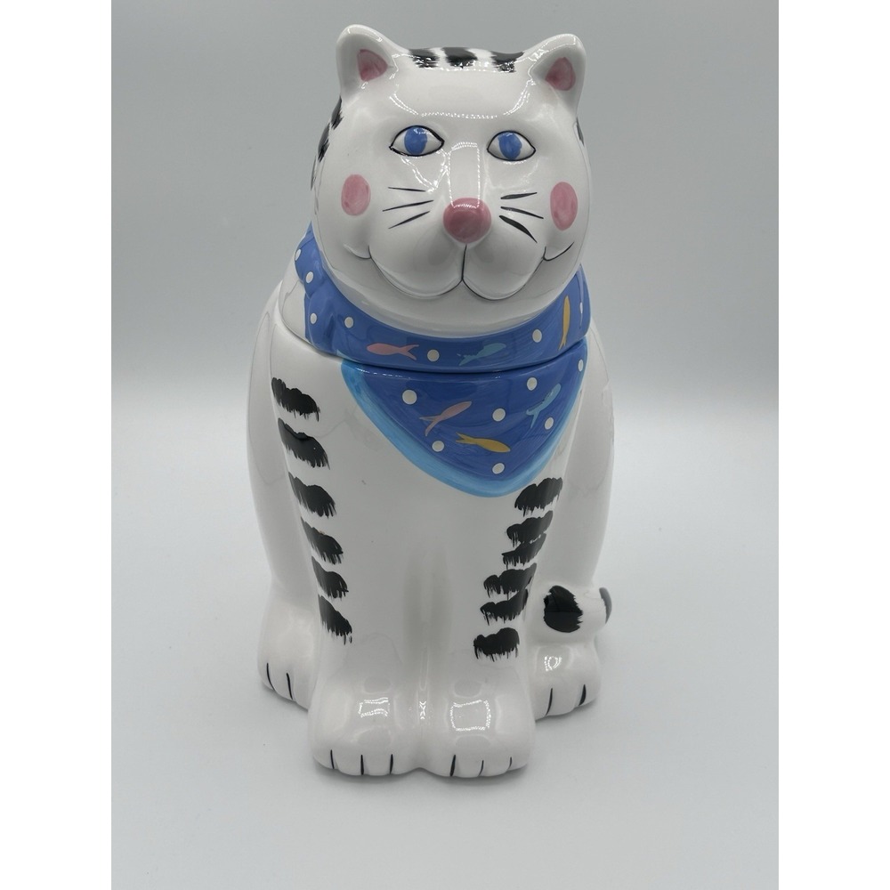Vtg CoCo Dowley Cat Cookie Jar 1990 Blue Scarf Collectible Eye-Catching Decor